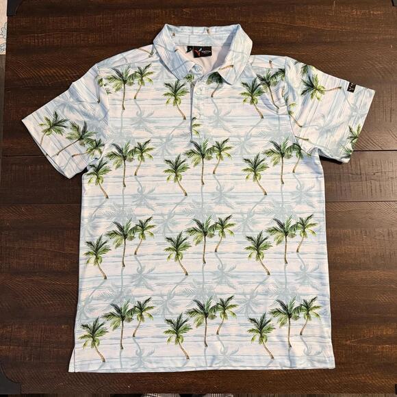 YATTA GOLF Palm Tree Performance Polo Shirt Men's Medium Light Blue Tropical - Picture 2 of 10